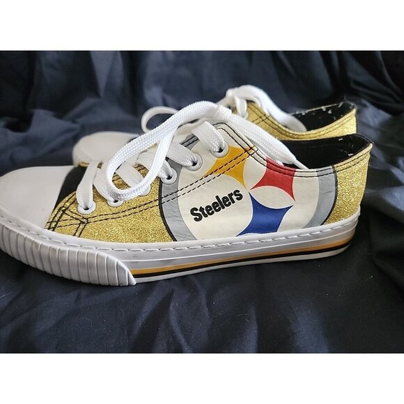 NFL Pittsburgh Steeler, Womens Size 8, Glitter Low Top Canvas Sneaker Shoe, FOCO - Picture 4 of 6